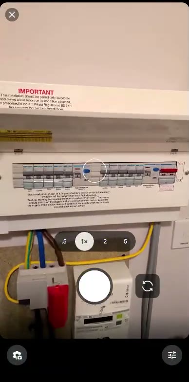 Certio's camera pointed at a consumer unit, about to take the photo